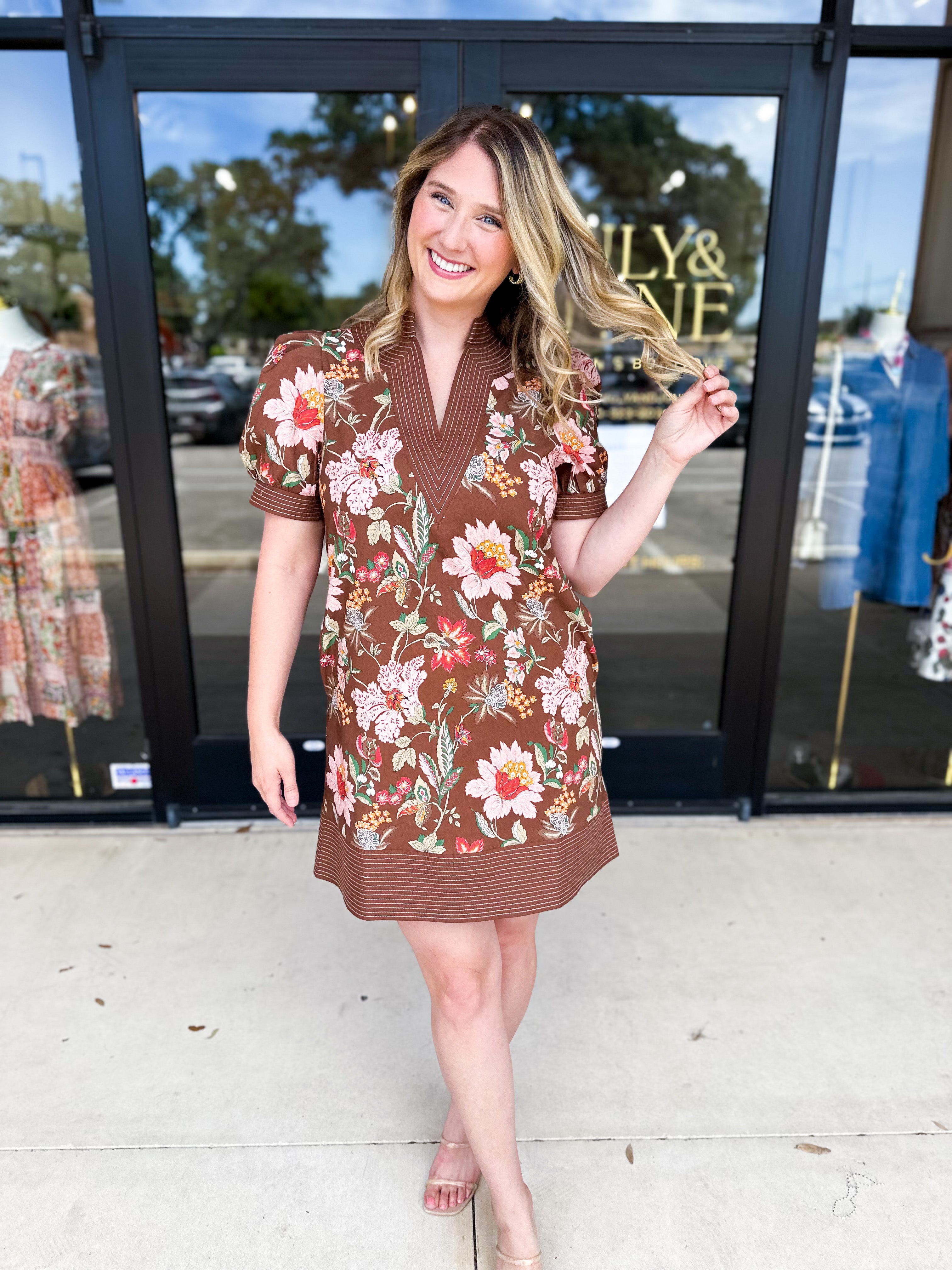 The Julia Mini Dress - Brown-510 Mini-ENTRO-July & June Women's Fashion Boutique Located in San Antonio, Texas