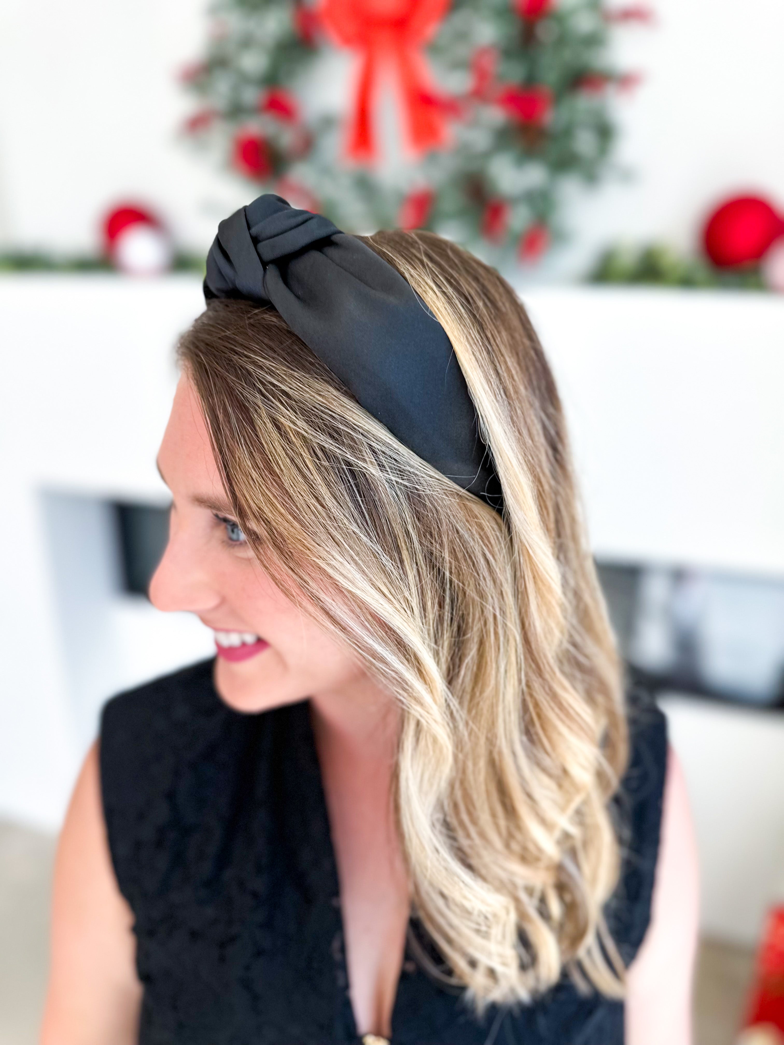 Satin Knotted Headband - Black-130 ACCESSORIES-SHIRALEAH-July & June Women's Fashion Boutique Located in San Antonio, Texas