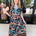 Deep Tones Floral Midi Dress-500 Midi-ENTRO-July & June Women's Fashion Boutique Located in San Antonio, Texas