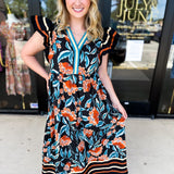 Deep Tones Floral Midi Dress-500 Midi-ENTRO-July & June Women's Fashion Boutique Located in San Antonio, Texas