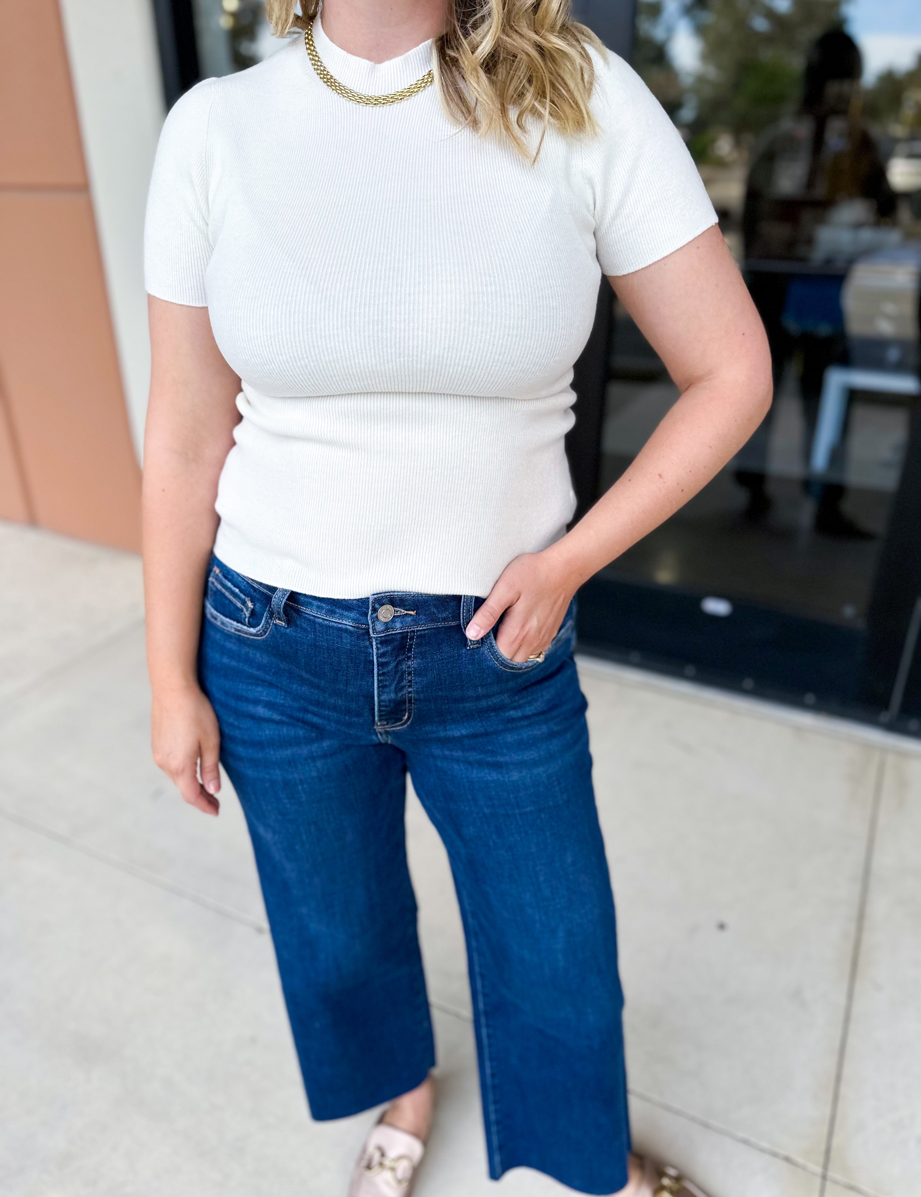 Chic Comfy Mock Neck Sweater Top - Cream-210 Casual Blouses-SKIES ARE BLUE-July & June Women's Fashion Boutique Located in San Antonio, Texas