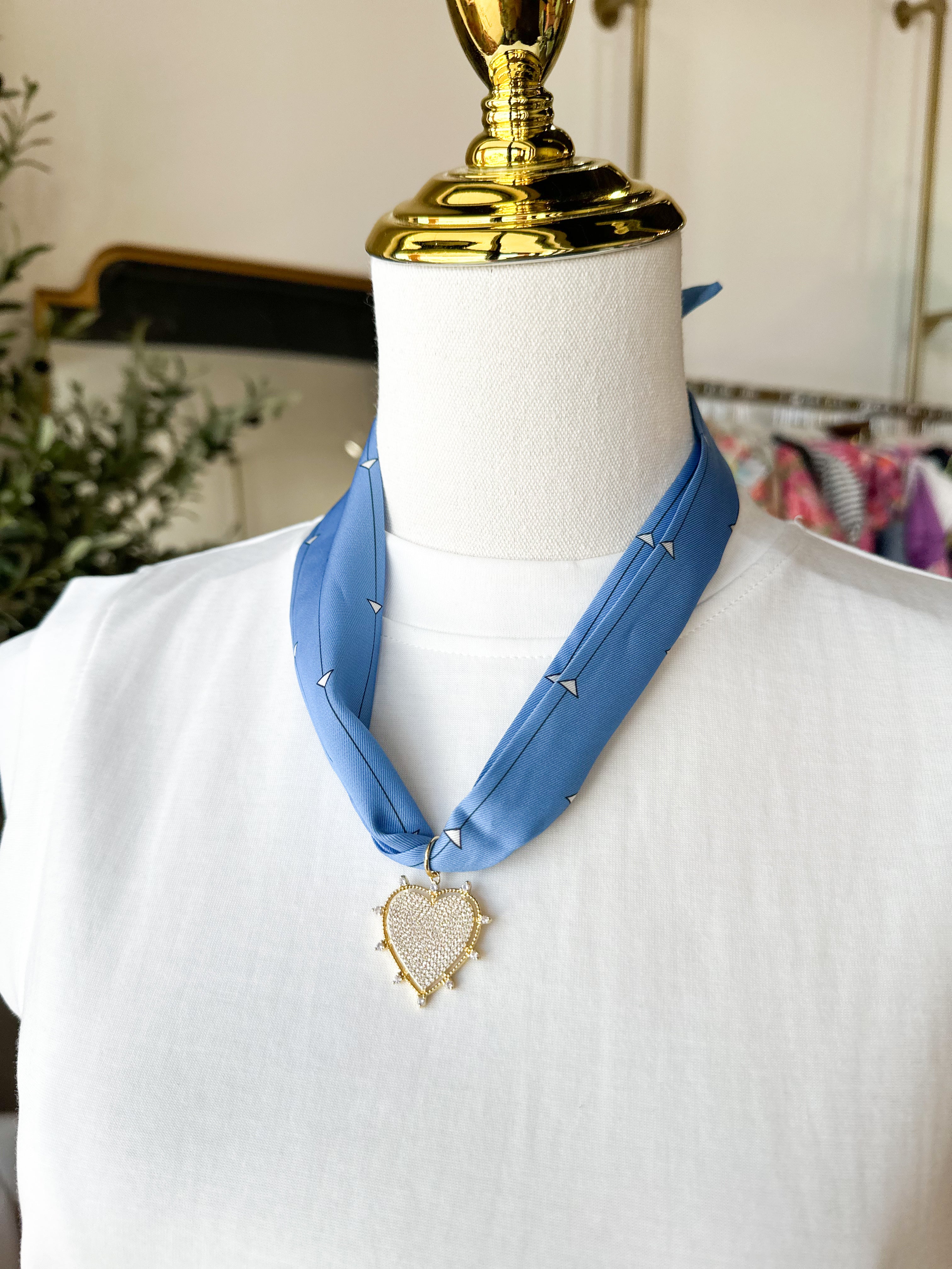 Scarf Necklace - Baby Blue & Crystal-110 Jewelry & Hair-HART DESIGNS-July & June Women's Fashion Boutique Located in San Antonio, Texas