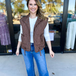 Quilted Bow Vest - Brown-600 Outerwear-BLU PEPPER-July & June Women's Fashion Boutique Located in San Antonio, Texas