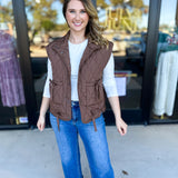 Quilted Bow Vest - Brown-600 Outerwear-BLU PEPPER-July & June Women's Fashion Boutique Located in San Antonio, Texas