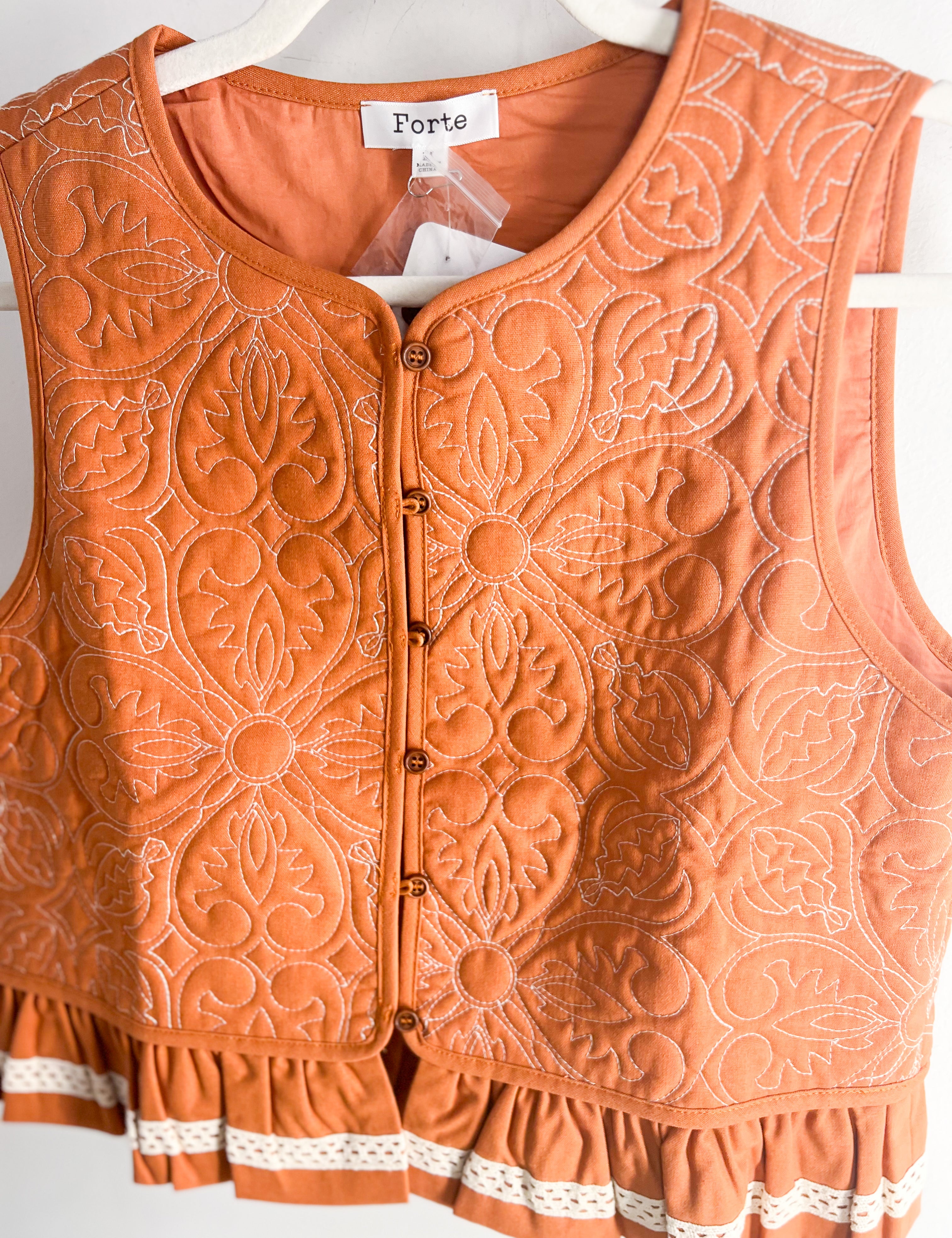 Copper Quilted Vest-600 Outerwear-LISTICLE-July & June Women's Fashion Boutique Located in San Antonio, Texas