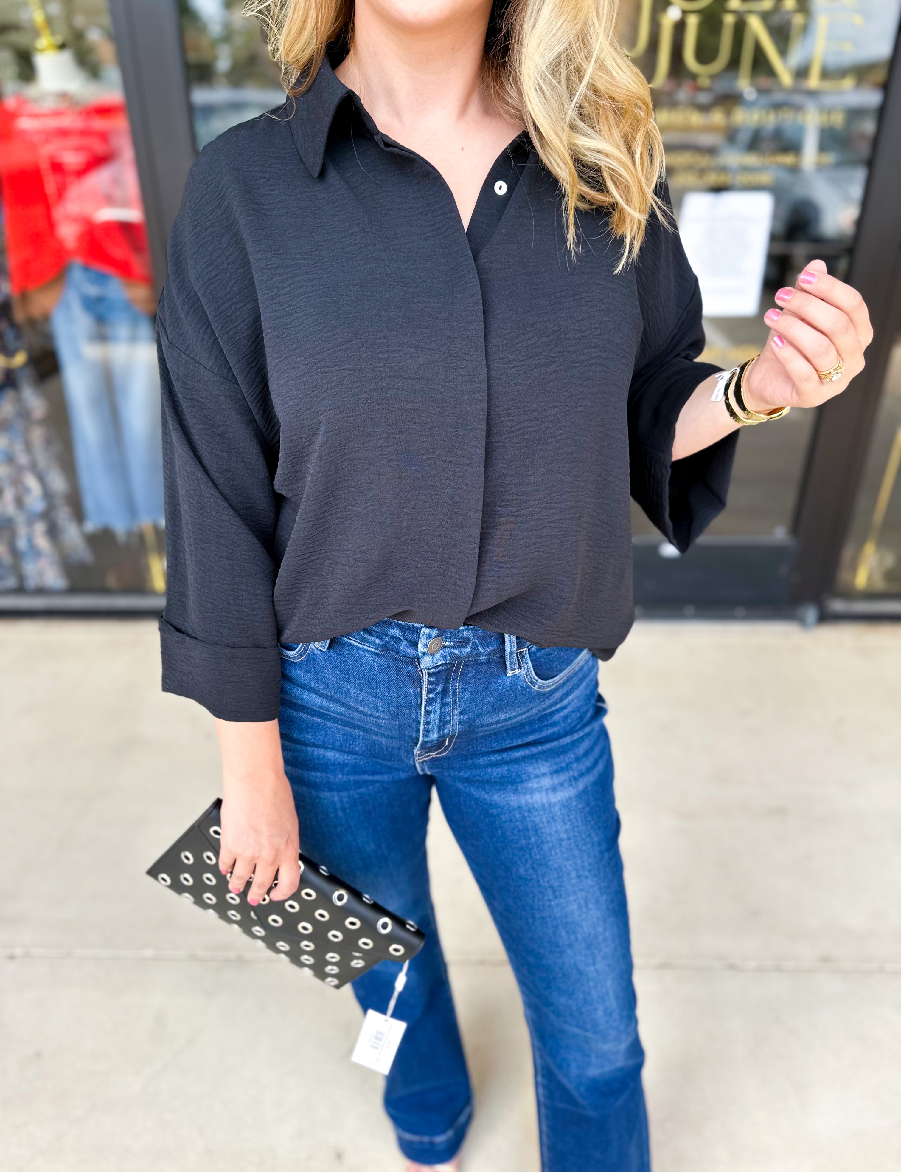 Classic Cut Button Down Blouse-200 Fashion Blouses-JODIFL-July & June Women's Fashion Boutique Located in San Antonio, Texas