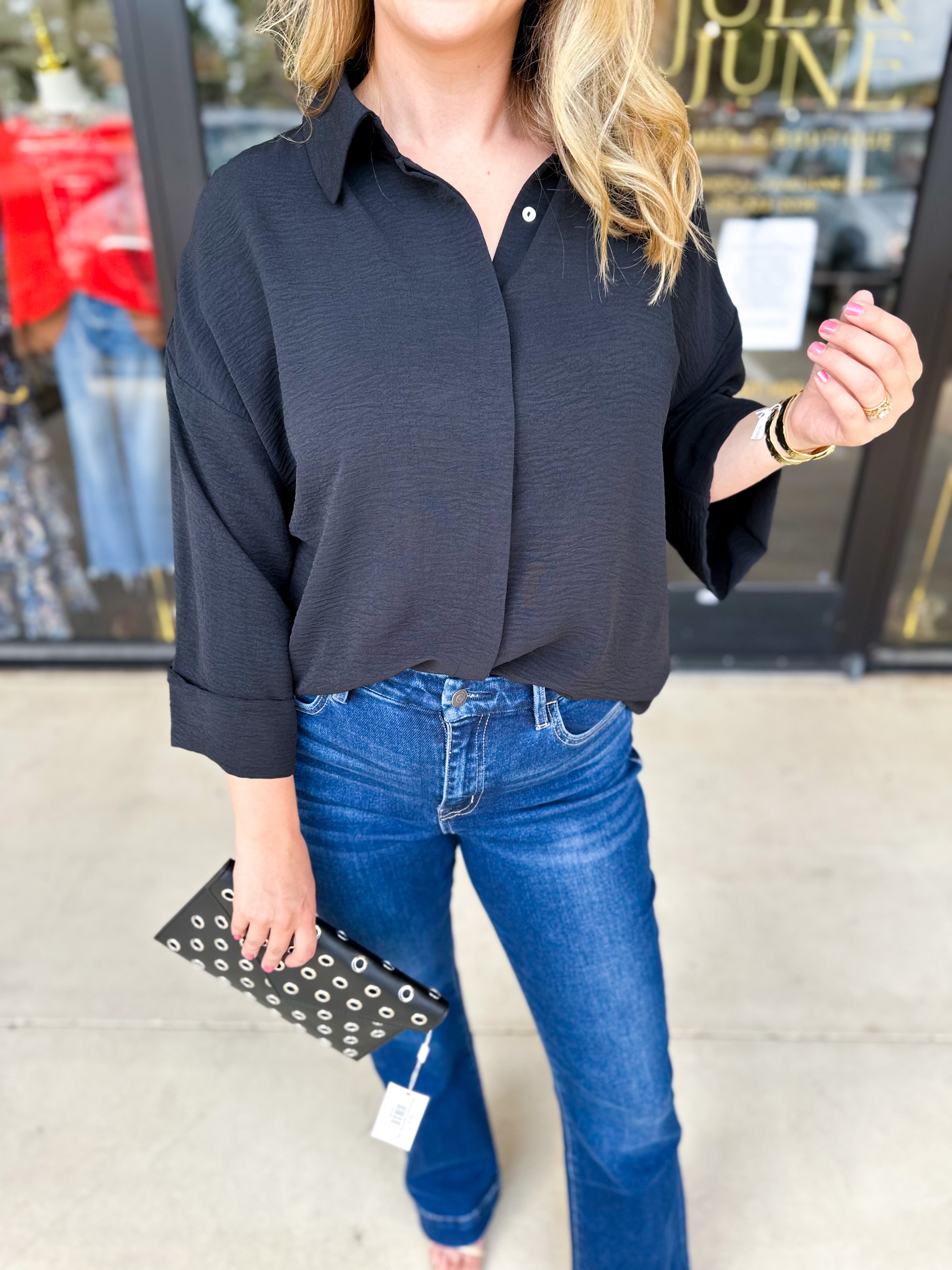Classic Cut Button Down Blouse-200 Fashion Blouses-JODIFL-July & June Women's Fashion Boutique Located in San Antonio, Texas