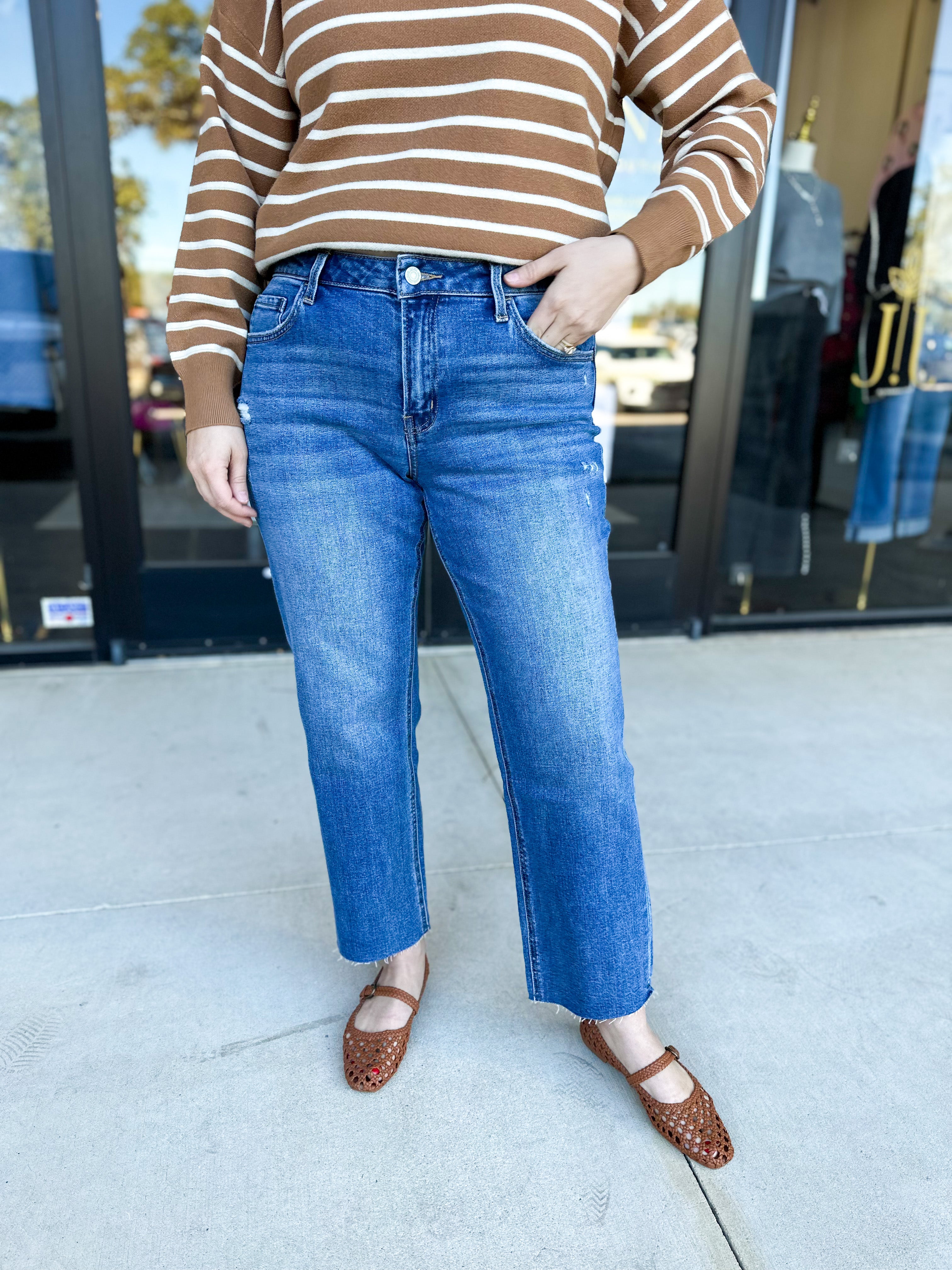 Vervet - Mid Rise Medium Wash Ankle Straight Leg Jean-400 Pants-VEVERT BY FLYING MONKEY-July & June Women's Fashion Boutique Located in San Antonio, Texas