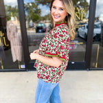 Burgundy & Olive Floral Blouse-200 Fashion Blouses-ENTRO-July & June Women's Fashion Boutique Located in San Antonio, Texas