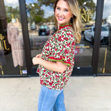 Burgundy & Olive Floral Blouse-200 Fashion Blouses-ENTRO-July & June Women's Fashion Boutique Located in San Antonio, Texas