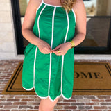 Kelly Green Scalloped Mini Dress-510 Mini-TCEC-July & June Women's Fashion Boutique Located in San Antonio, Texas