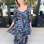 Blue Paisley Midi Dress-500 Midi-SKIES ARE BLUE-July & June Women's Fashion Boutique Located in San Antonio, Texas