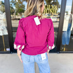 Mallory Embroidered Blouse - Magenta-200 Fashion Blouses-ABLE-July & June Women's Fashion Boutique Located in San Antonio, Texas