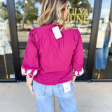 Mallory Embroidered Blouse - Magenta-200 Fashion Blouses-ABLE-July & June Women's Fashion Boutique Located in San Antonio, Texas