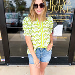Chartreuse Floral Blouse-200 Fashion Blouses-ENTRO-July & June Women's Fashion Boutique Located in San Antonio, Texas