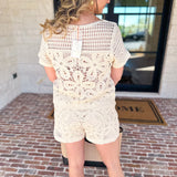 Luxe Crochet Knit Shorts Set-200 Fashion Blouses-SKIES ARE BLUE-July & June Women's Fashion Boutique Located in San Antonio, Texas