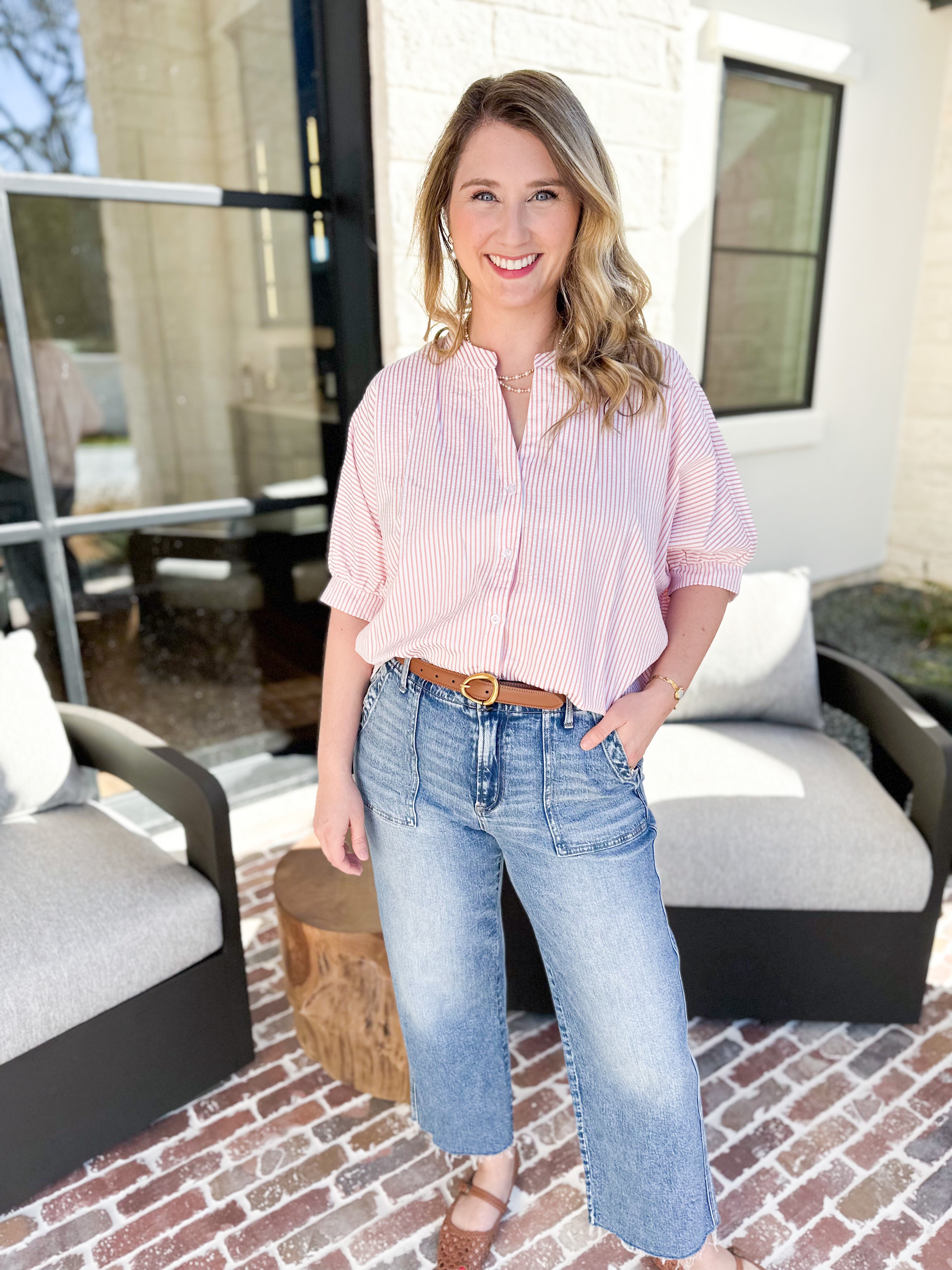 Stripe Dolman Blouse - Pink-200 Fashion Blouses-ALLIE ROSE-July & June Women's Fashion Boutique Located in San Antonio, Texas