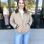 Khaki & Suede Jacket-600 Outerwear-ENTRO-July & June Women's Fashion Boutique Located in San Antonio, Texas