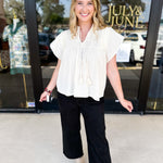 THML - Cream Textured Flutter Sleeve Blouse-200 Fashion Blouses-THML-July & June Women's Fashion Boutique Located in San Antonio, Texas