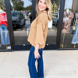Soft Scalloped Top - Camel-200 Fashion Blouses-JODIFL-July & June Women's Fashion Boutique Located in San Antonio, Texas
