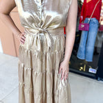 Champagne Collard Midi Dress-500 Midi-ENTRO-July & June Women's Fashion Boutique Located in San Antonio, Texas