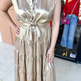 Champagne Collard Midi Dress-500 Midi-ENTRO-July & June Women's Fashion Boutique Located in San Antonio, Texas