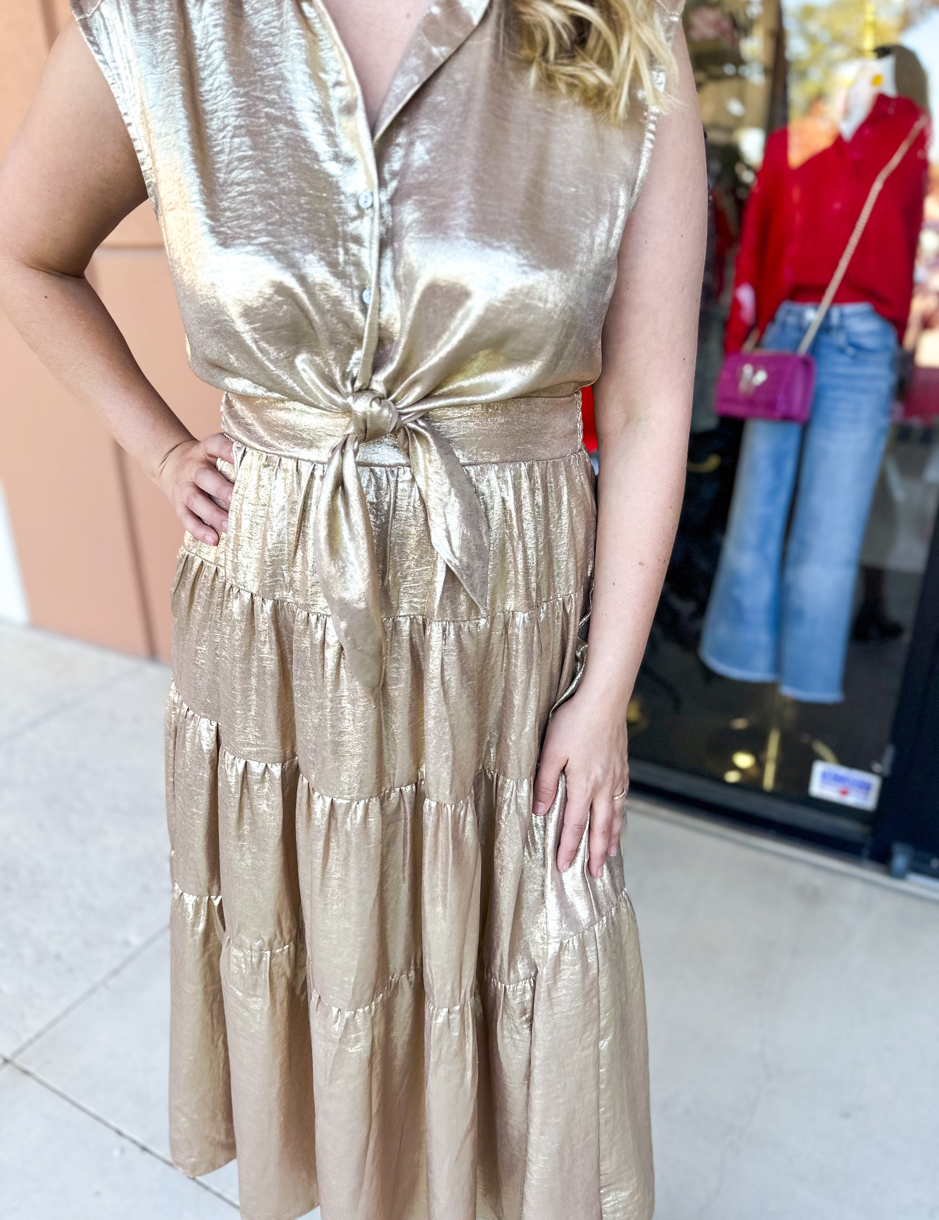 Champagne Collard Midi Dress-500 Midi-ENTRO-July & June Women's Fashion Boutique Located in San Antonio, Texas