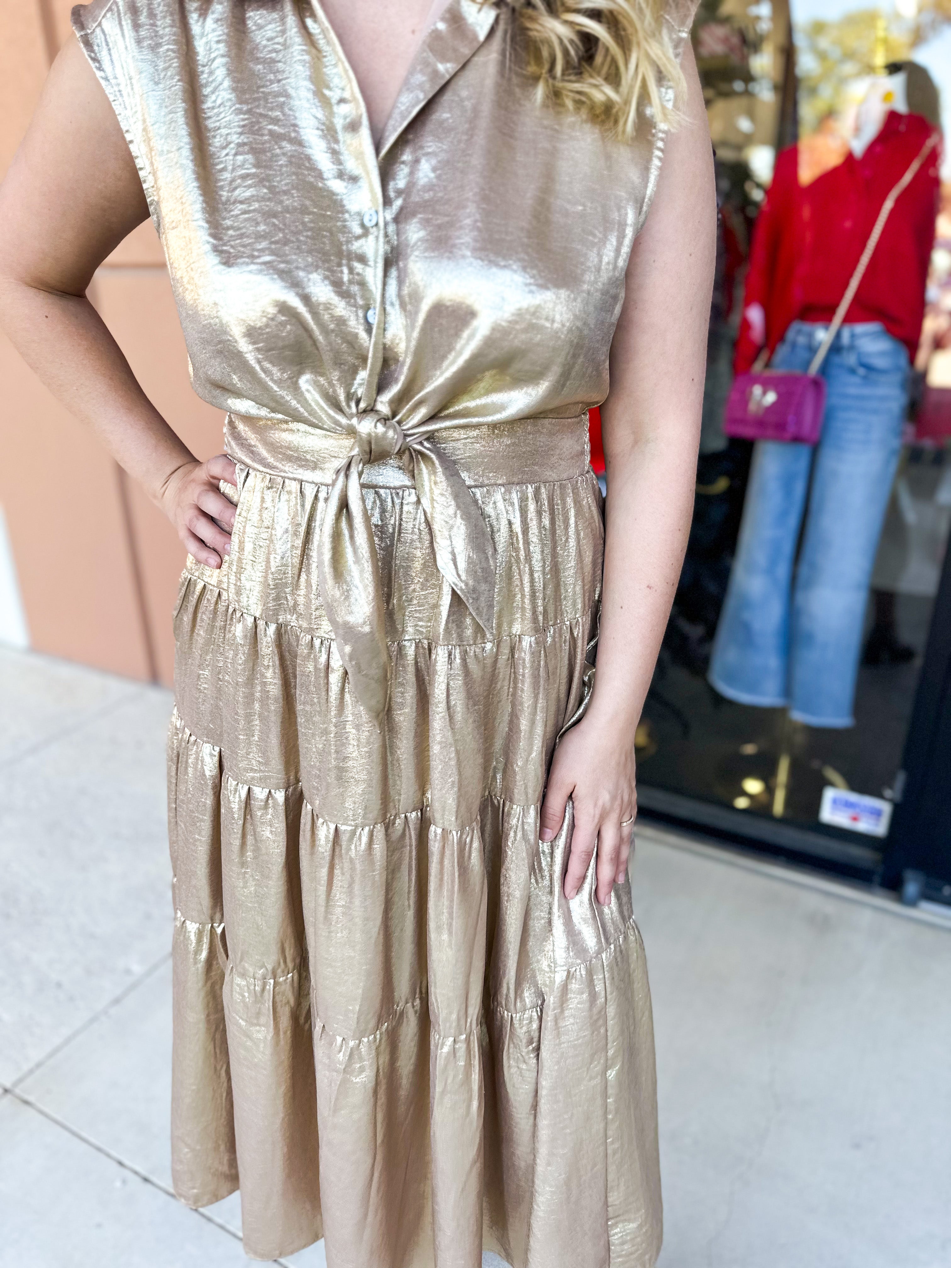 Champagne Collard Midi Dress-500 Midi-ENTRO-July & June Women's Fashion Boutique Located in San Antonio, Texas