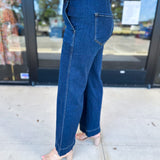 Vervet - Dark High Rise Trouser Wide Leg Jeans-400 Pants-VEVERT BY FLYING MONKEY-July & June Women's Fashion Boutique Located in San Antonio, Texas