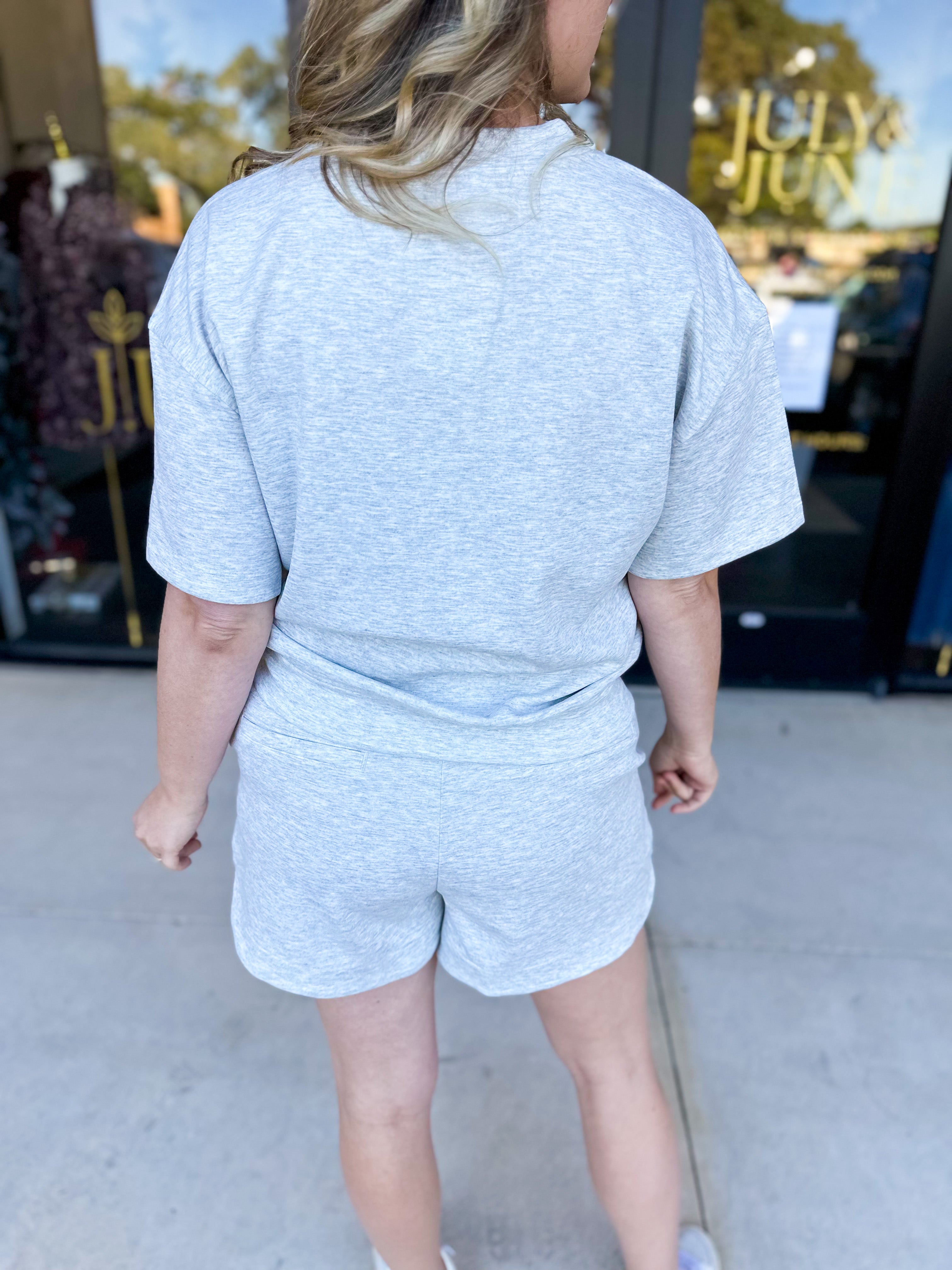 Pink Friday Doorbuster - Scuba Short Set - Heather Grey - IN STORE-PINK FRIDAY DOORBUSTERS-ZENANA-July & June Women's Fashion Boutique Located in San Antonio, Texas