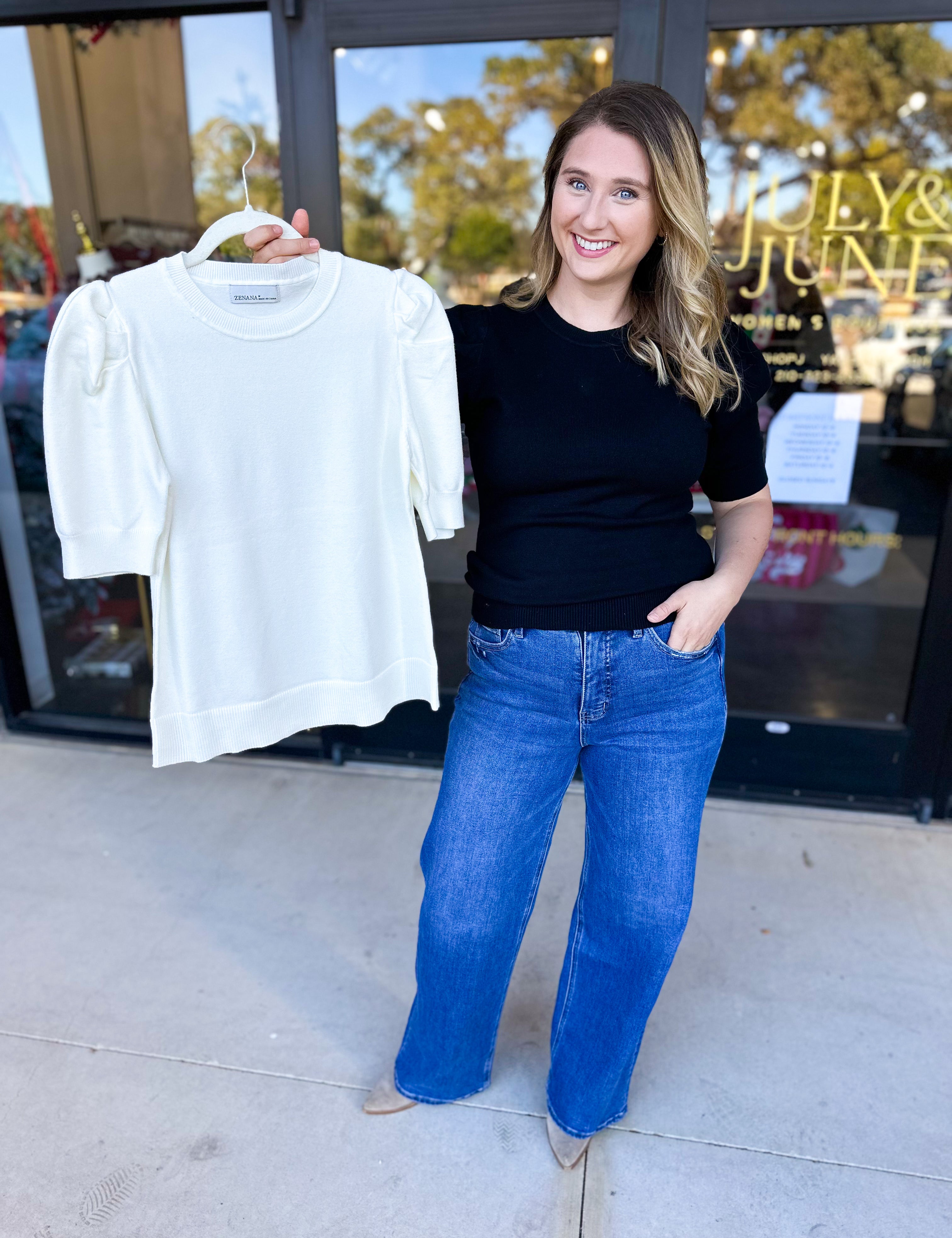 Pink Friday Doorbuster - Chic Short Sleeve Sweater Top - Black - ONLINE-PINK FRIDAY DOORBUSTERS-ZENANA-July & June Women's Fashion Boutique Located in San Antonio, Texas