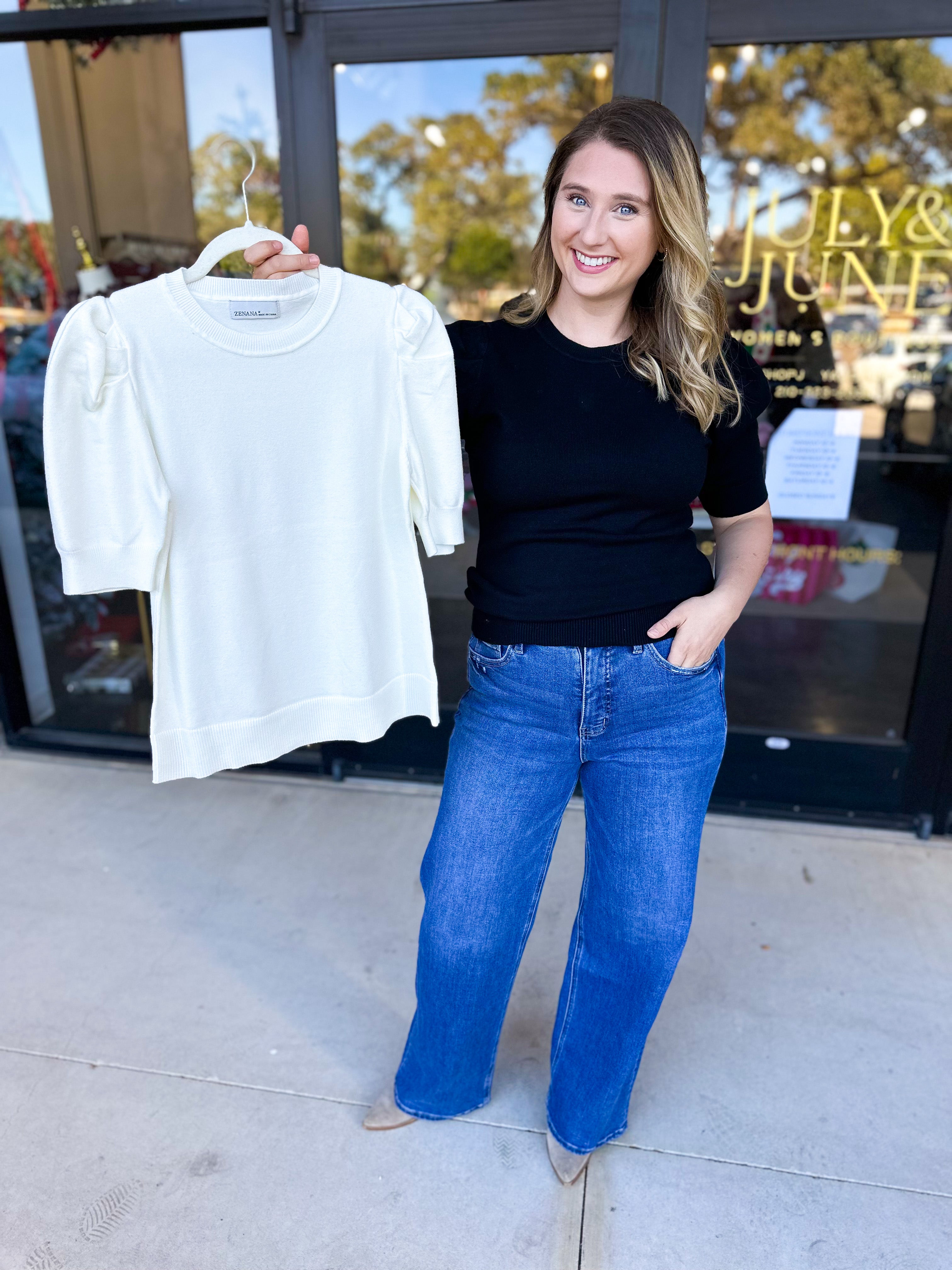 Pink Friday Doorbuster - Chic Short Sleeve Sweater Top - Black - ONLINE-PINK FRIDAY DOORBUSTERS-ZENANA-July & June Women's Fashion Boutique Located in San Antonio, Texas