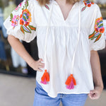 THML - Classic Ivory Embroidered Blouse-200 Fashion Blouses-THML-July & June Women's Fashion Boutique Located in San Antonio, Texas