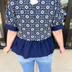 The Fall Peplum Top - Navy-200 Fashion Blouses-ENTRO-July & June Women's Fashion Boutique Located in San Antonio, Texas