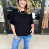 The Ella Knit Sweater Top - Black-230 Sweaters/Cardis-JODIFL-July & June Women's Fashion Boutique Located in San Antonio, Texas