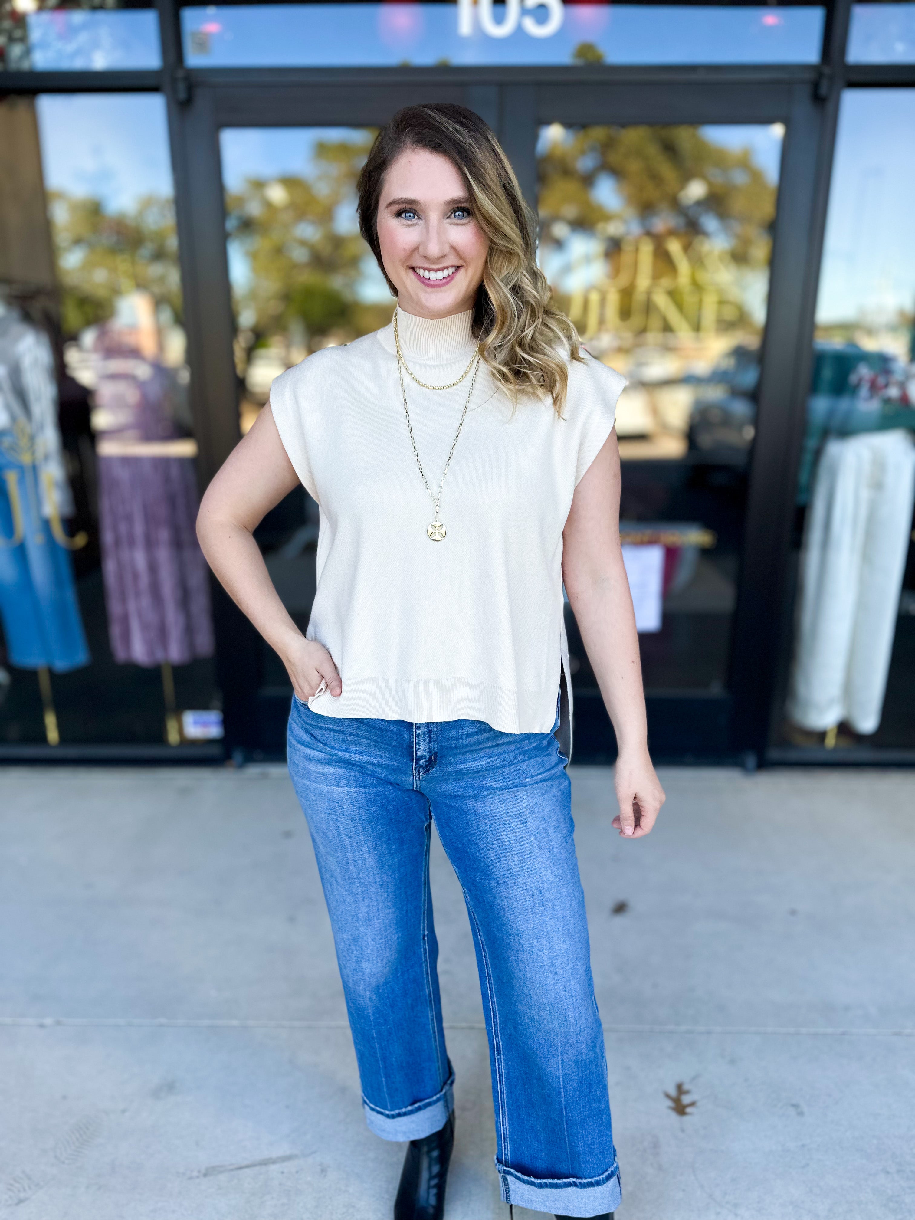 The Abigail Sweater Top - Cream-230 Sweaters/Cardis-ENTRO-July & June Women's Fashion Boutique Located in San Antonio, Texas