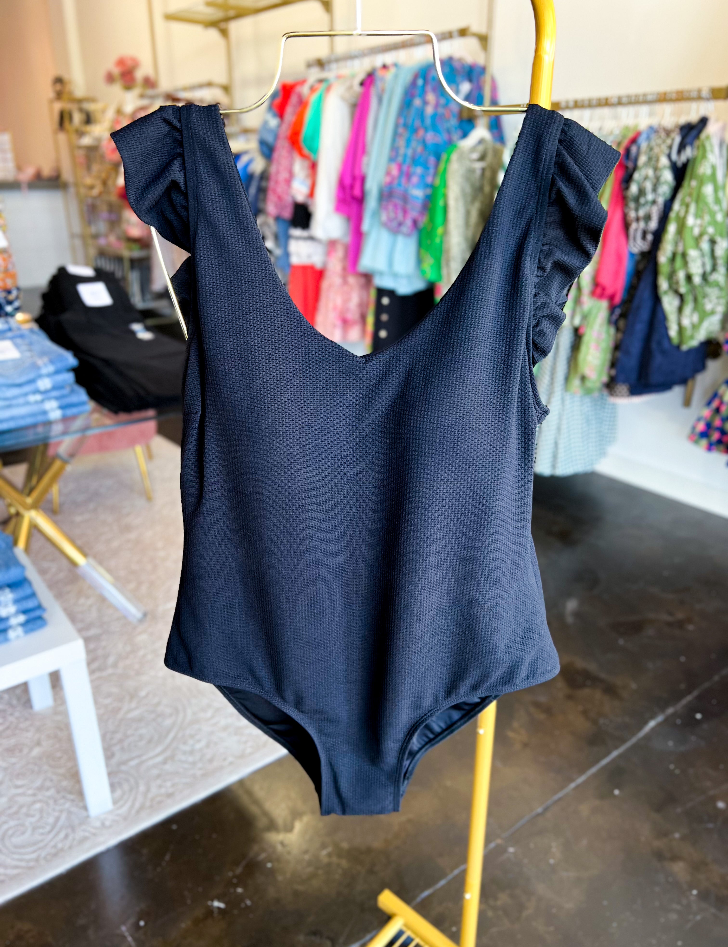 Mary Square - Mary Black One Piece Swim Suit-FINAL SALE-300 Athleisure/Lounge-MARY SQUARE-July & June Women's Fashion Boutique Located in San Antonio, Texas