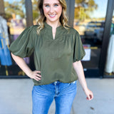 Back To Work Blouse - Olive-200 Fashion Blouses-JODIFL-July & June Women's Fashion Boutique Located in San Antonio, Texas