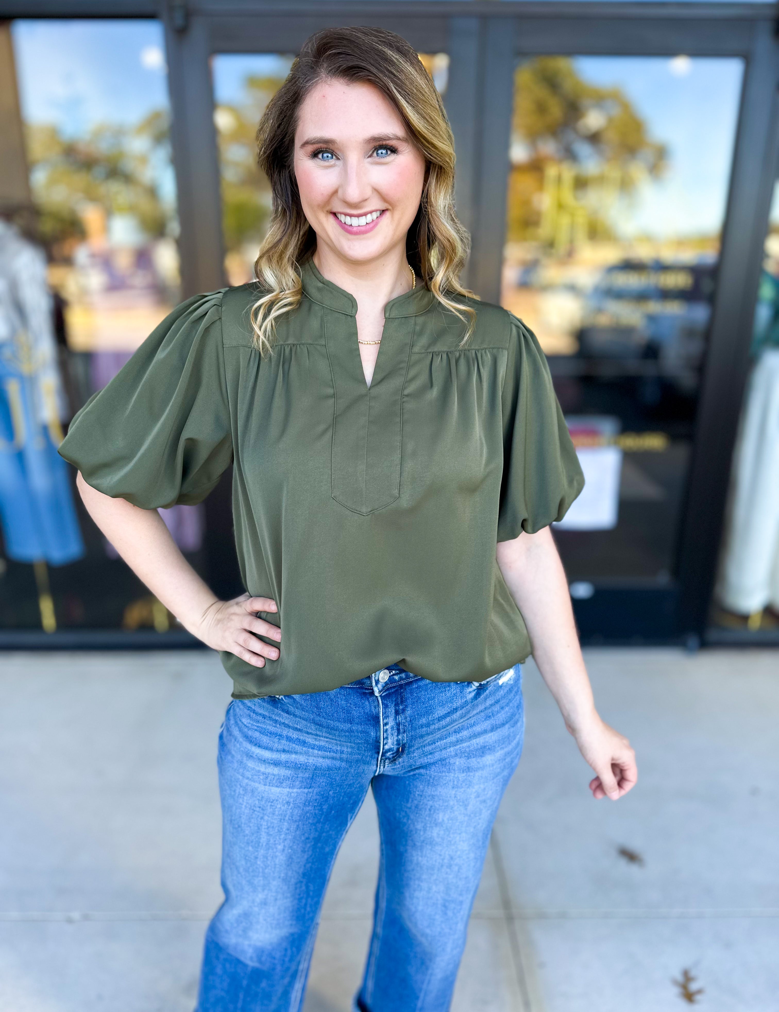 Back To Work Blouse - Olive-200 Fashion Blouses-JODIFL-July & June Women's Fashion Boutique Located in San Antonio, Texas
