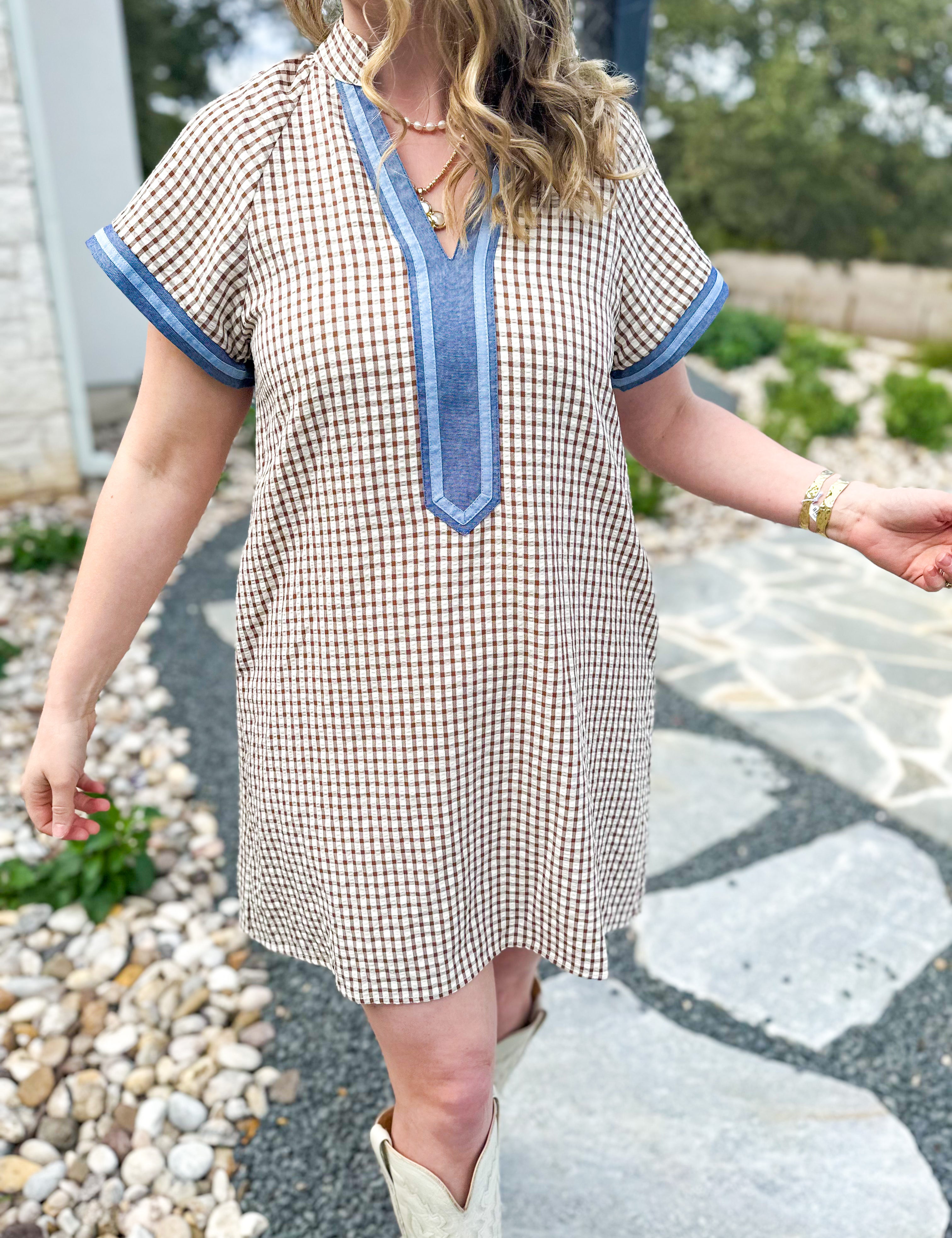 THML - Denim & Mocha Mini Dress-510 Mini-THML-July & June Women's Fashion Boutique Located in San Antonio, Texas