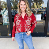 Elara Embroidered Blouse - Rust-200 Fashion Blouses-ENTRO-July & June Women's Fashion Boutique Located in San Antonio, Texas