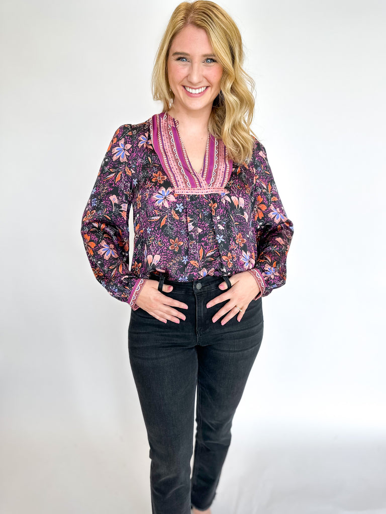 Vibrant Floral Blouse-200 Fashion Blouses-CURRENT AIR CLOTHING-July & June Women's Fashion Boutique Located in San Antonio, Texas