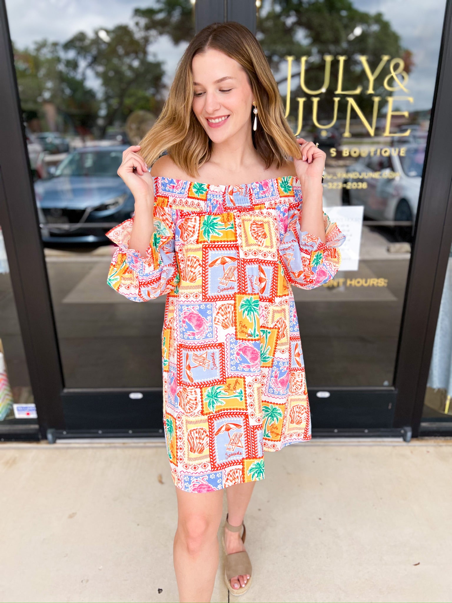 Off The Shoulder Paradise Mini Dress-510 Mini-FATE-July & June Women's Fashion Boutique Located in San Antonio, Texas