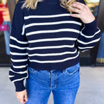 Pink Friday Doorbuster - Mock Neck Sweater Top - Navy - ONLINE-PINK FRIDAY DOORBUSTERS-BLU PEPPER-July & June Women's Fashion Boutique Located in San Antonio, Texas