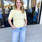 Short Sleeve Stripped Sweater Top - Lemon-230 Sweaters/Cardis-ALLIE ROSE-July & June Women's Fashion Boutique Located in San Antonio, Texas
