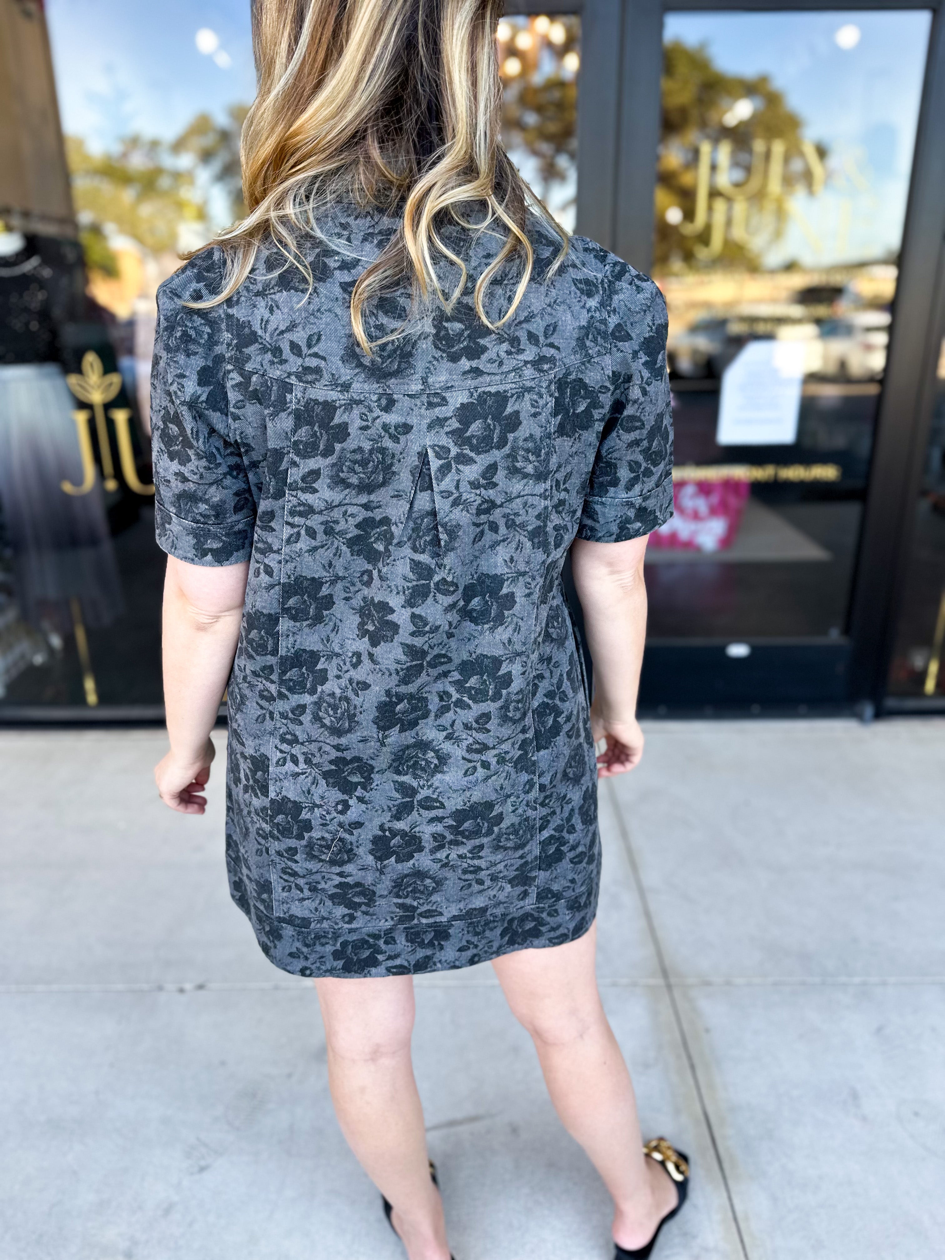 The Rosie Denim Mini Dress - Charcoal-510 Mini-ENTRO-July & June Women's Fashion Boutique Located in San Antonio, Texas