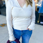 Collared Knit Long Sleeve - Cream-230 Sweaters/Cardis-SKIES ARE BLUE-July & June Women's Fashion Boutique Located in San Antonio, Texas