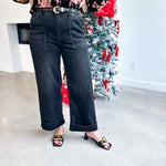 Vervet - High Rise Black Cuffed Wide Leg Jeans-400 Pants-VEVERT BY FLYING MONKEY-July & June Women's Fashion Boutique Located in San Antonio, Texas