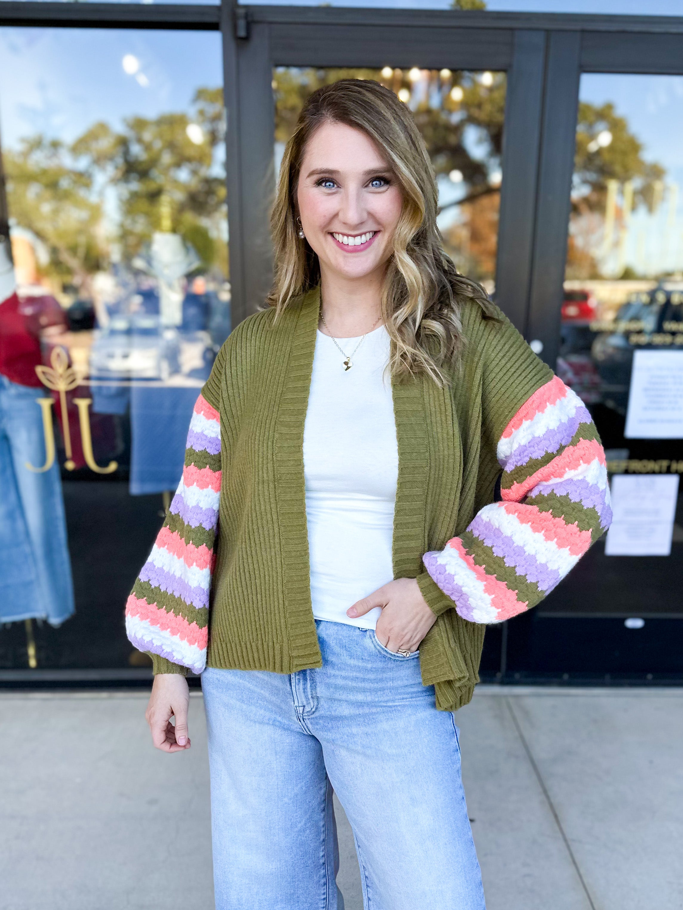 Mary Square - Pippa Green Cardigan-230 Sweaters/Cardis-MARY SQUARE-July & June Women's Fashion Boutique Located in San Antonio, Texas