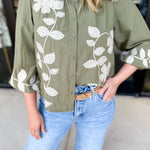 Mallory Embroidered Blouse - Light Olive-200 Fashion Blouses-ABLE-July & June Women's Fashion Boutique Located in San Antonio, Texas